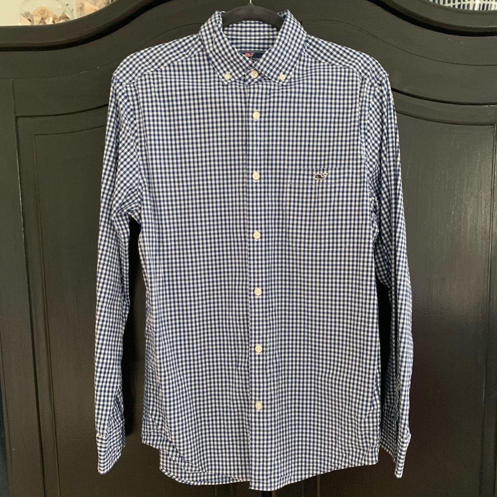 COPY - EUC Vineyard Vines Tucker shirt, navy gingham, size MENS Small